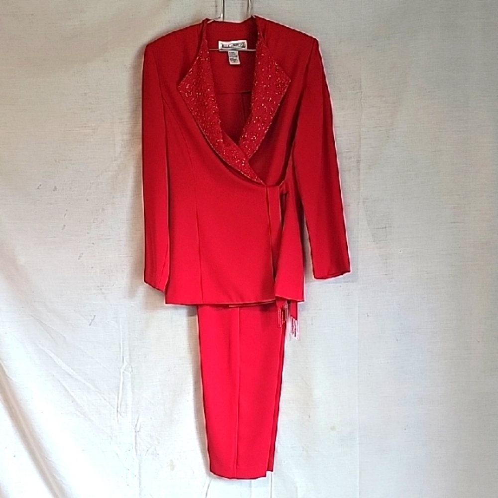 Vintage Jessica Howard Embellished Red Two-Piece Set With Side Tie